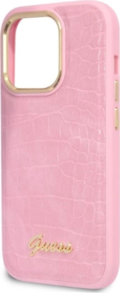 Mbështjellës Guess Croco Collection për iPhone 14 Pro, rozë