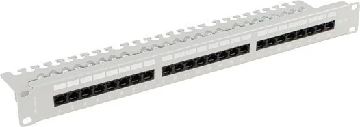 Patch panel LANBERG 24 porta 1U 19" kat.5E, ngjyrë gri me organizues kabllosh