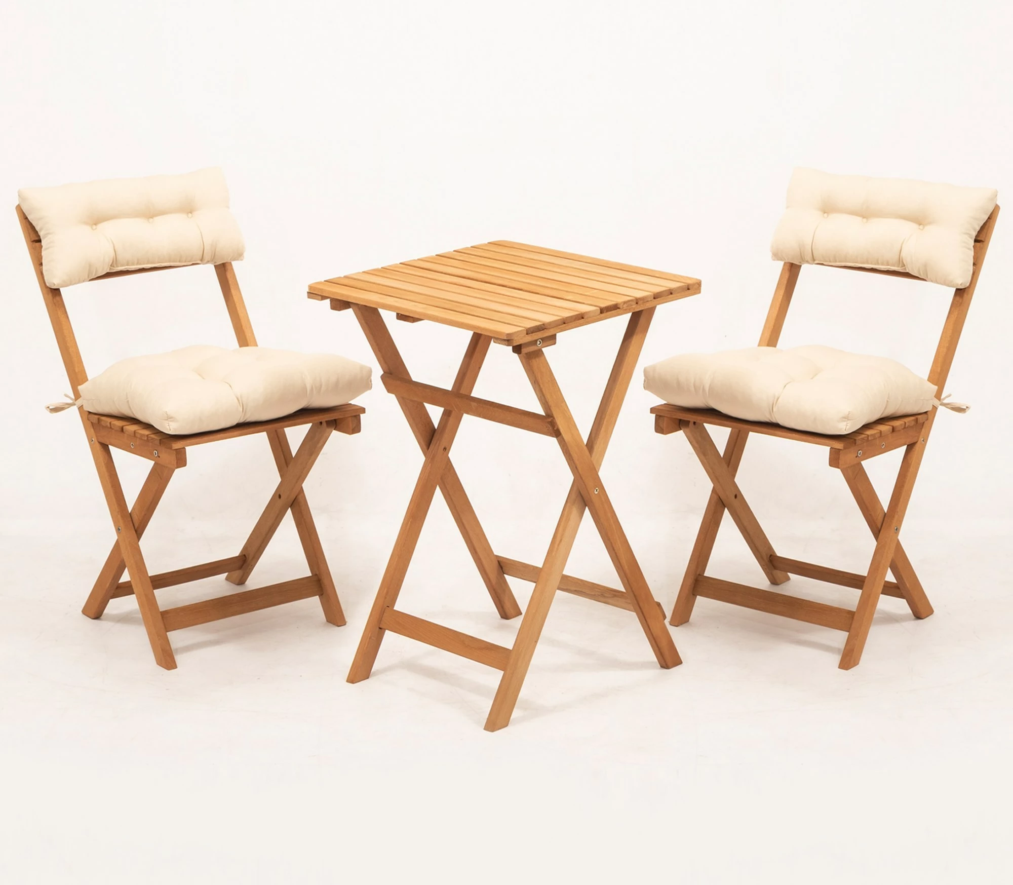 Set tavolinë me karrige për terasë, 3 pjesë, dru ahu, natyrale/krem, Hanah Home My001A