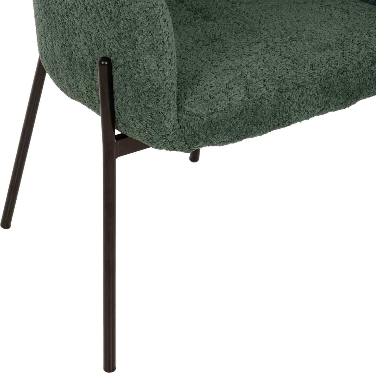 Karrige me krahë WOLF, pëlhurë boucle jeshile petrol, këmbë metalike të zeza, 58x58x80H cm., set prej 2 copë