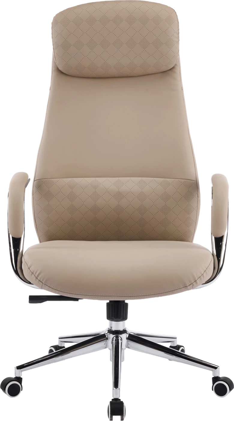 Karrige zyre SONTY, lëkurë PU bezhë, bazë kromi, FH18354.02, 64x68x125cm