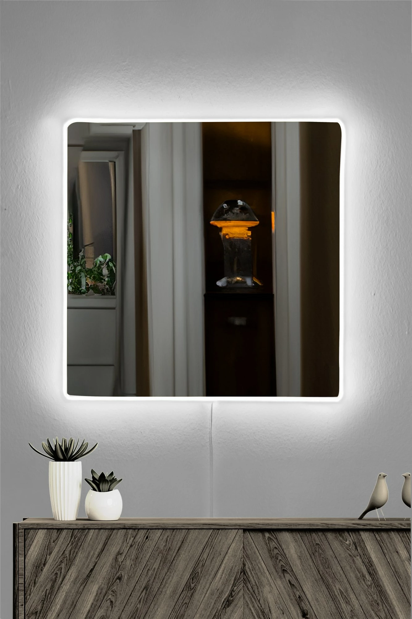 Pasqyrë katrore me ndriçim LED, Hanah Home, 50x50cm, e bardhë