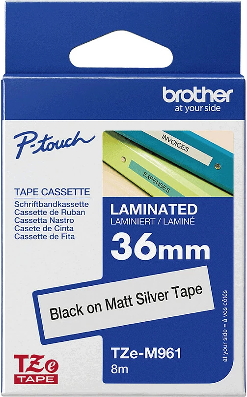 Shirit etikete Brother P-touch TZe-M961, 36 mm x 8 m, i zi në argjend mat