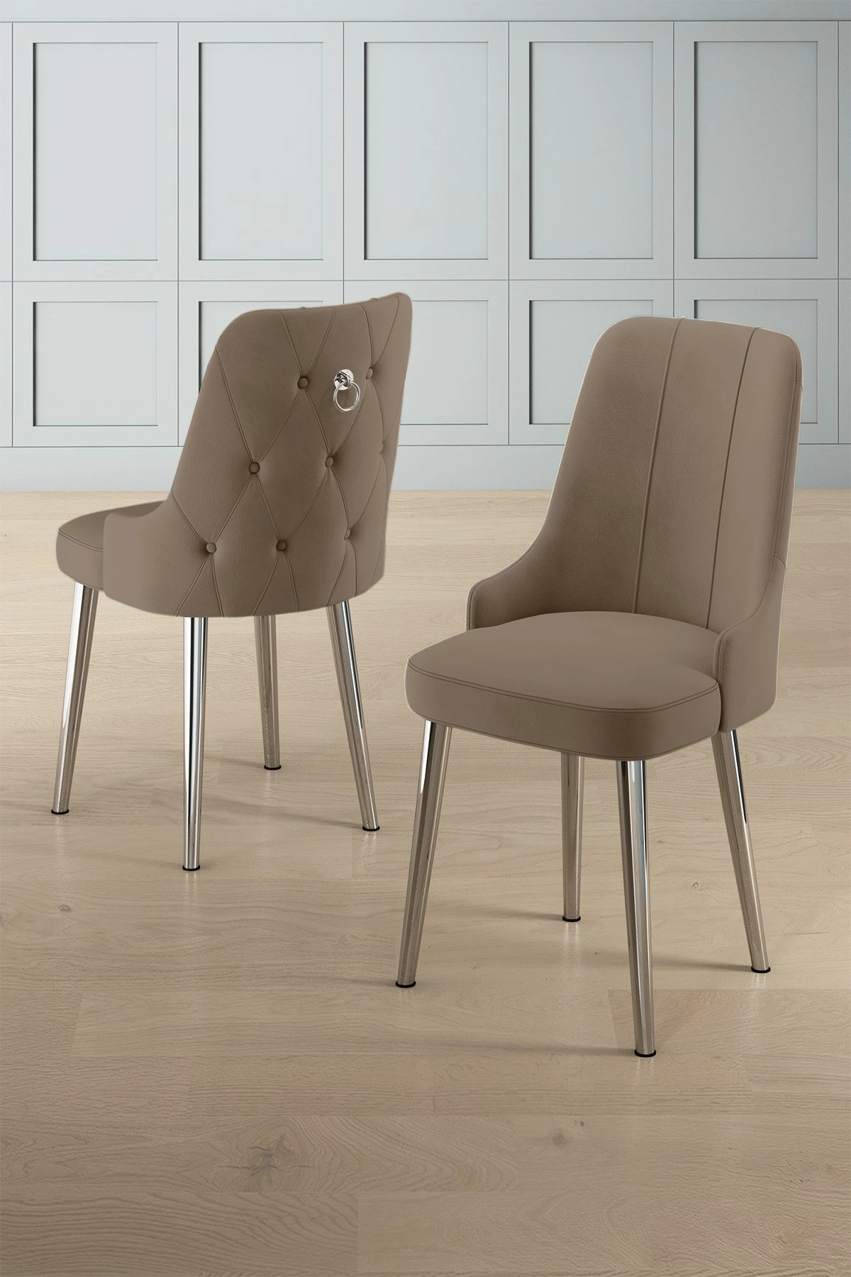 Set karrigesh (2 copë) Hanah Home Newa, kapuçino, krom