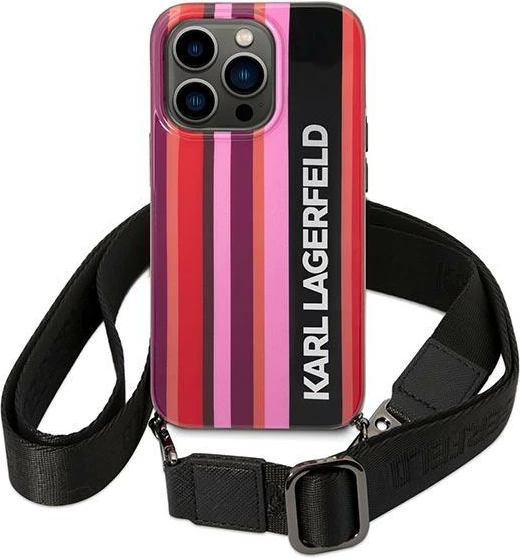 Mbështjellës Karl Lagerfeld KLHCP14XSTSTP për iPhone 14 Pro Max, hardcase, me rrip, rozë