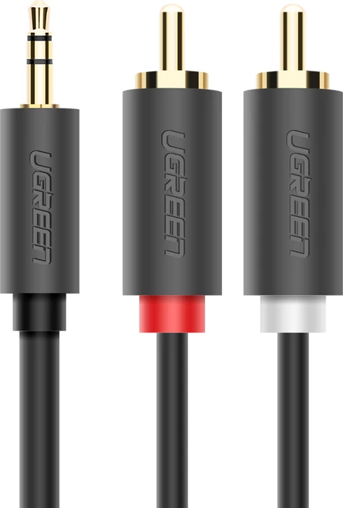 Kabllo audio Ugreen AV102 10511, 1.5m, mini jack 3.5mm në 2RCA, Gri