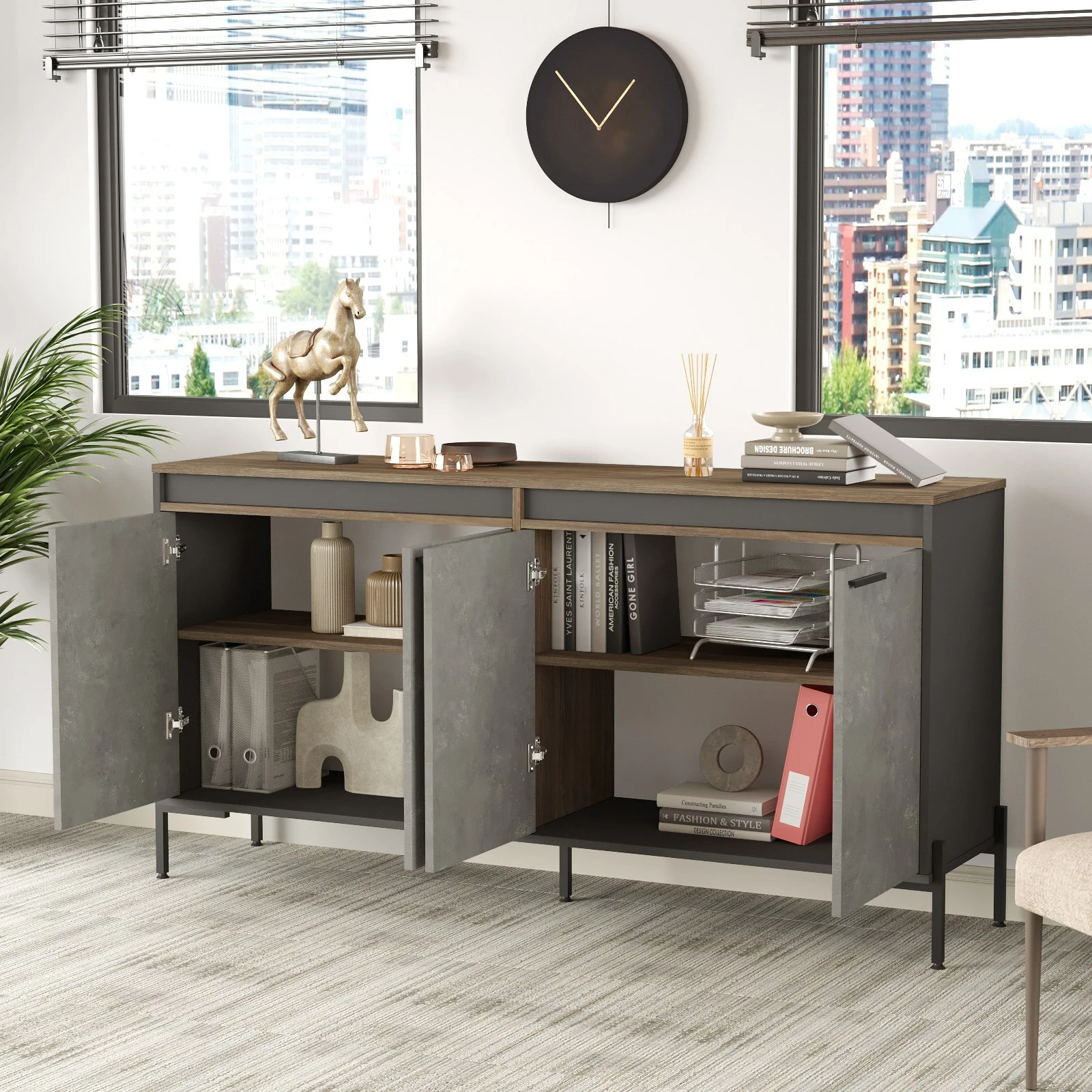 Set mobiljesh për zyre, ngjyrë argjendi dhe antracit, Skye Decor, VS8-CGA