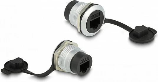 Prizë paneli RJ45 DeLOCK Cat6 me kapak pluhuri, e zezë