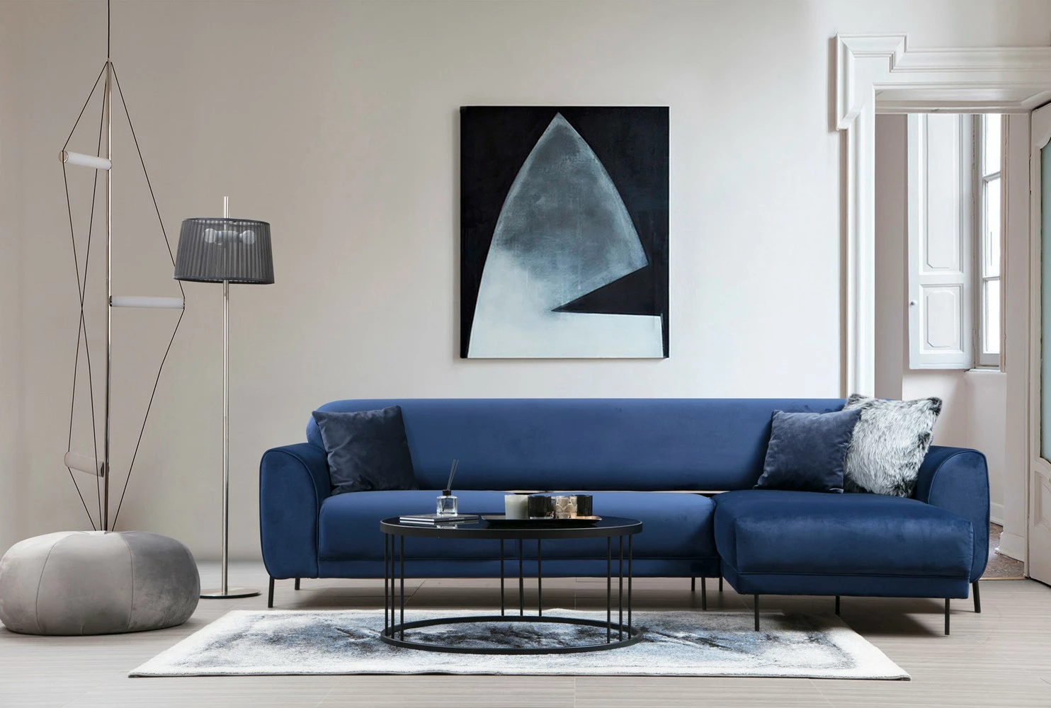 Kënd divan-krevat Atelier del Sofa, kënd i djathtë, ngjyrë blu e errët (L3-Chl)