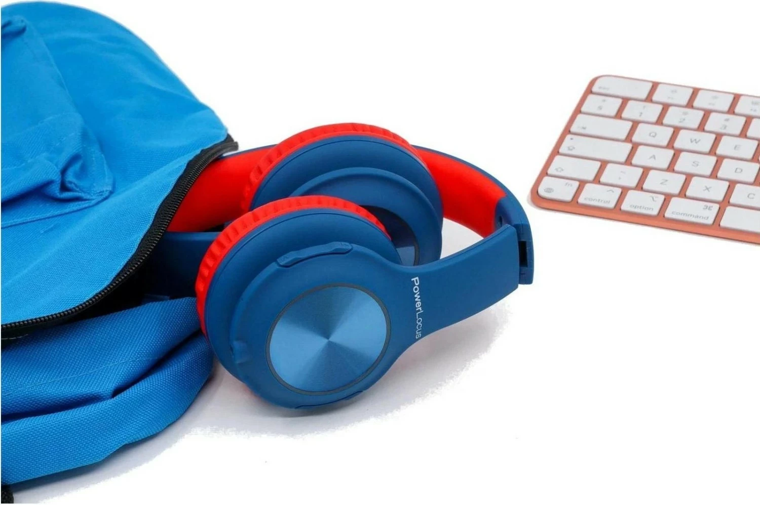 Kufje PowerLocus PLED Kids, Bluetooth + 3.5mm, LED, microSD, me mikrofon, blu/kuqe
