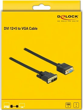 Kabllo adapter DeLOCK DVI-I (12+5) në VGA (D-Sub), 1 m, e zezë