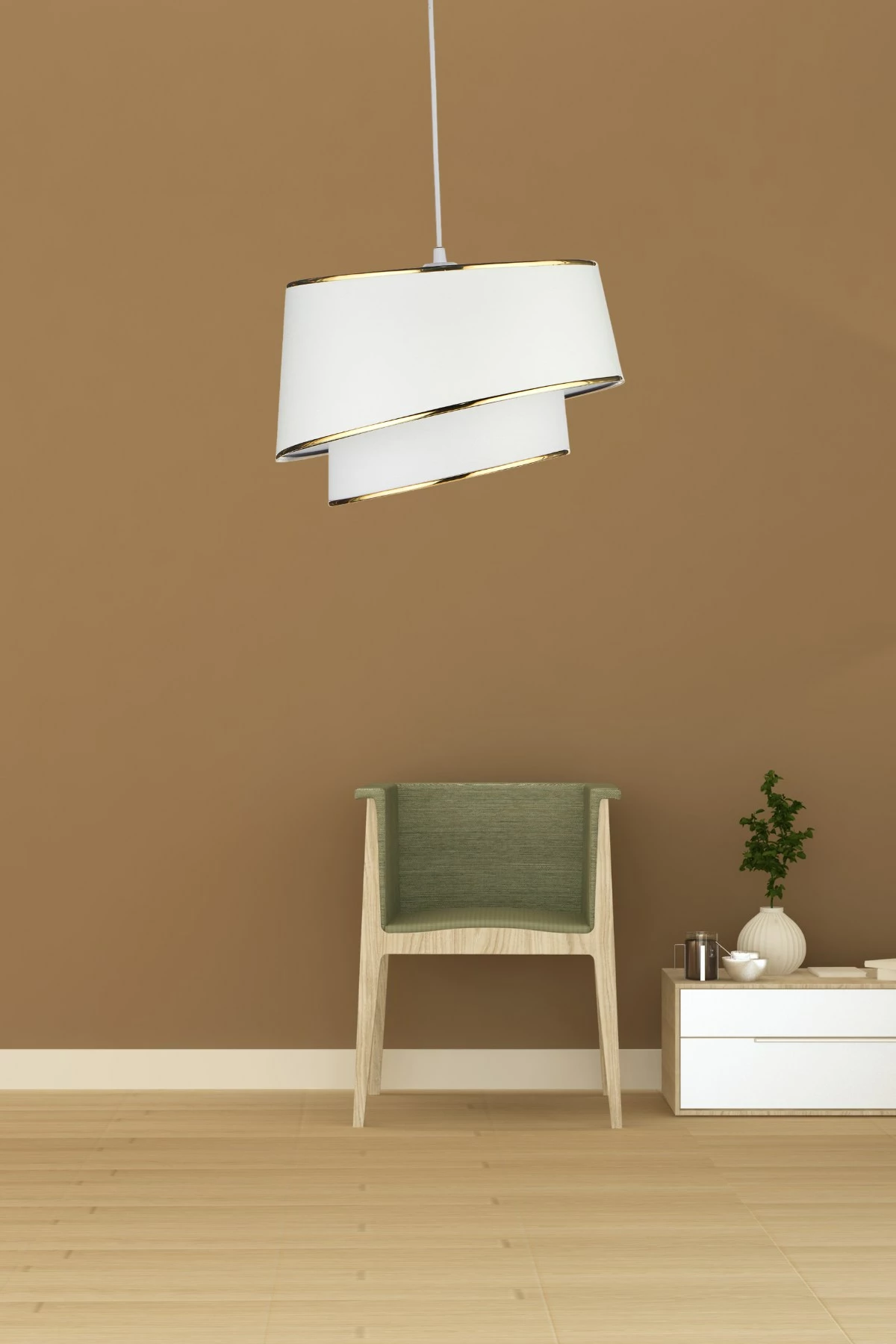 Llambë tavani Opviq, KS-2003, kapak prej stofe, e bardhë dhe ari