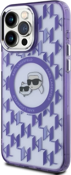 Mbështjellës Karl Lagerfeld IML Monogram Karl & Choupette Head MagSafe për iPhone 15 Pro Max, vjollcë