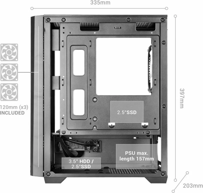 Kasë kompjuteri TACENS MARS MC-VECTOR 4xARGB USB-C mATX, e zezë