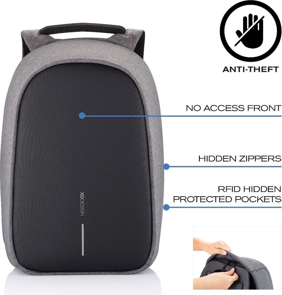 Çantë kundër vjedhjes XD DESIGN BOBBY HERO REGULAR, gri