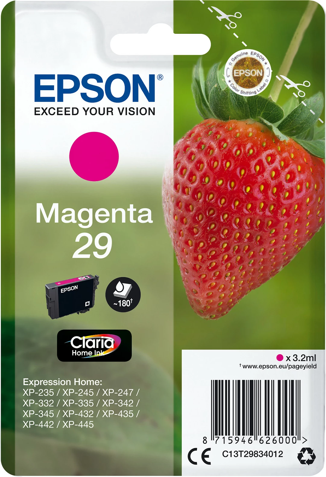 Toner Epson Strawberry Singlepack Magenta 29, 3.2 ml, 180 faqe