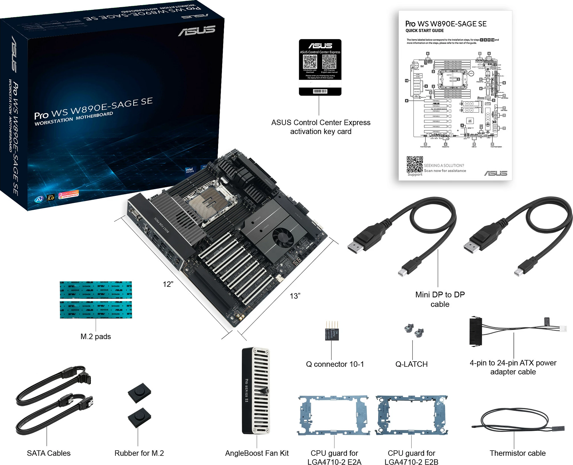 Pllakë amë ASUS Pro WS W890E-SAGE SE, Socket LGA 4710-2, DDR5 ECC, PCIe 5.0, 10GbE, e zezë