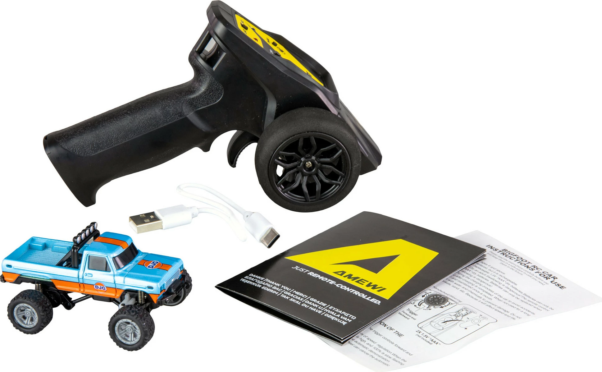Monster truck me telekomandë AMEWI 22698, 1:64, 2.4 GHz, Li-Ion 200 mAh, blu/portokalli