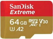 Kartelë memorje microSDXC SanDisk Extreme SDSQXAH-064G-GN6AA 64GB 170MB/s 80MB/s A2 U3 V30 C10, e kuqe/ari, set me adapter SD