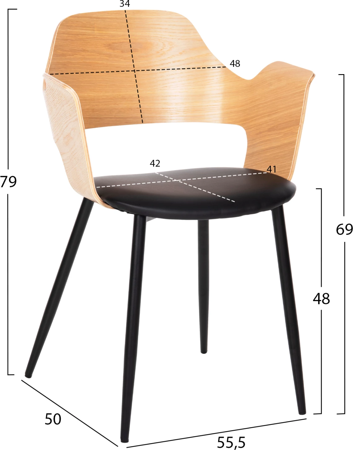 Karrige ngrënieje VELP FH9616.01 dru natyral-zi PU-këmbë metalike të zeza 55,5x50x79H cm., set prej 2 copë