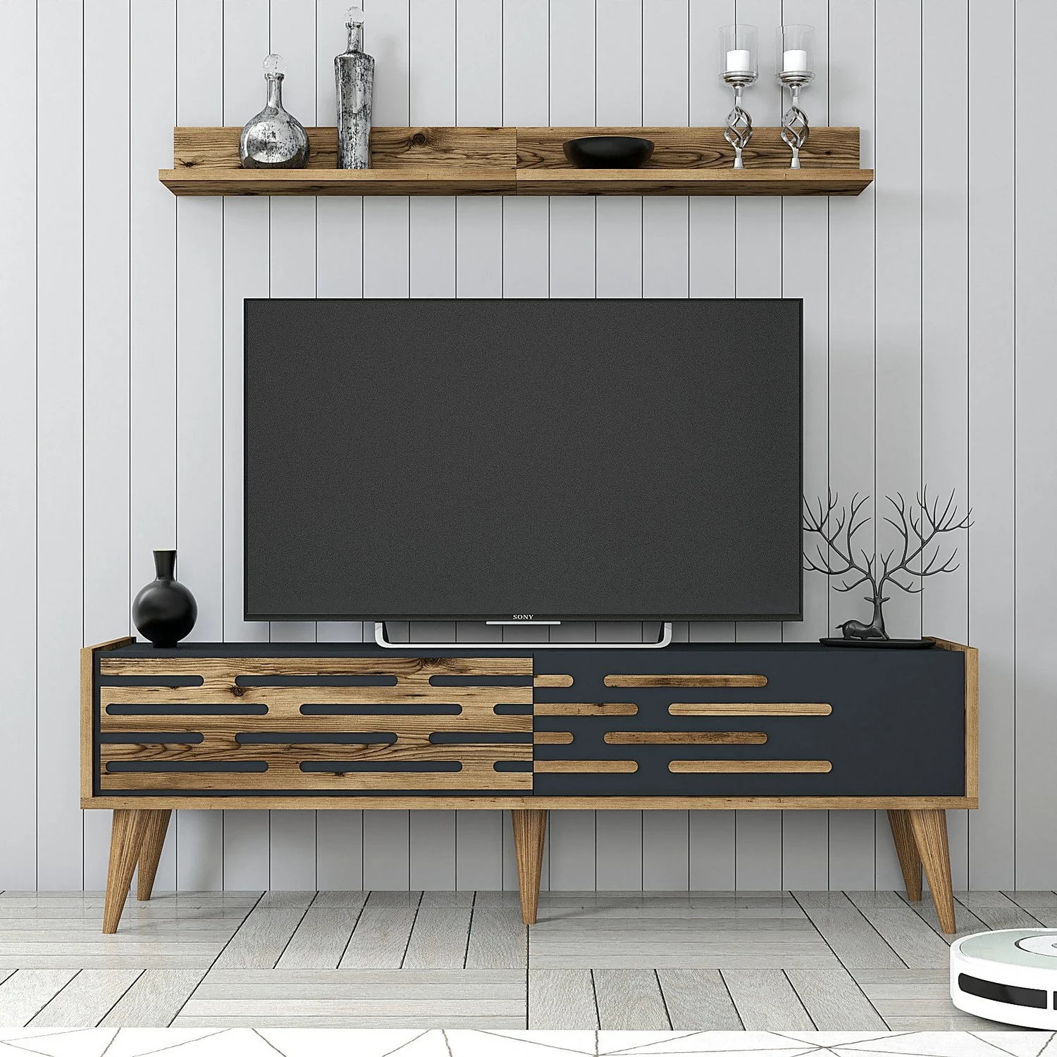 Komodë TV Hanah Home, Valensiya 140, ngjyrë arre dhe antracit