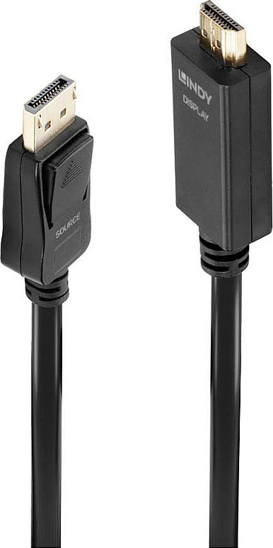 Kabllo DisplayPort në HDMI LINDY 10.2G, 0.5m, 4K 30Hz, e zezë