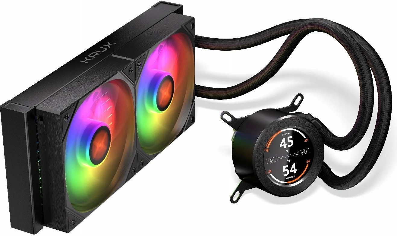 Ftohës uji AIO Krux HydroGlance 240 ARGB LCD KRXE003, radiator 240 mm, 2x120 mm PWM