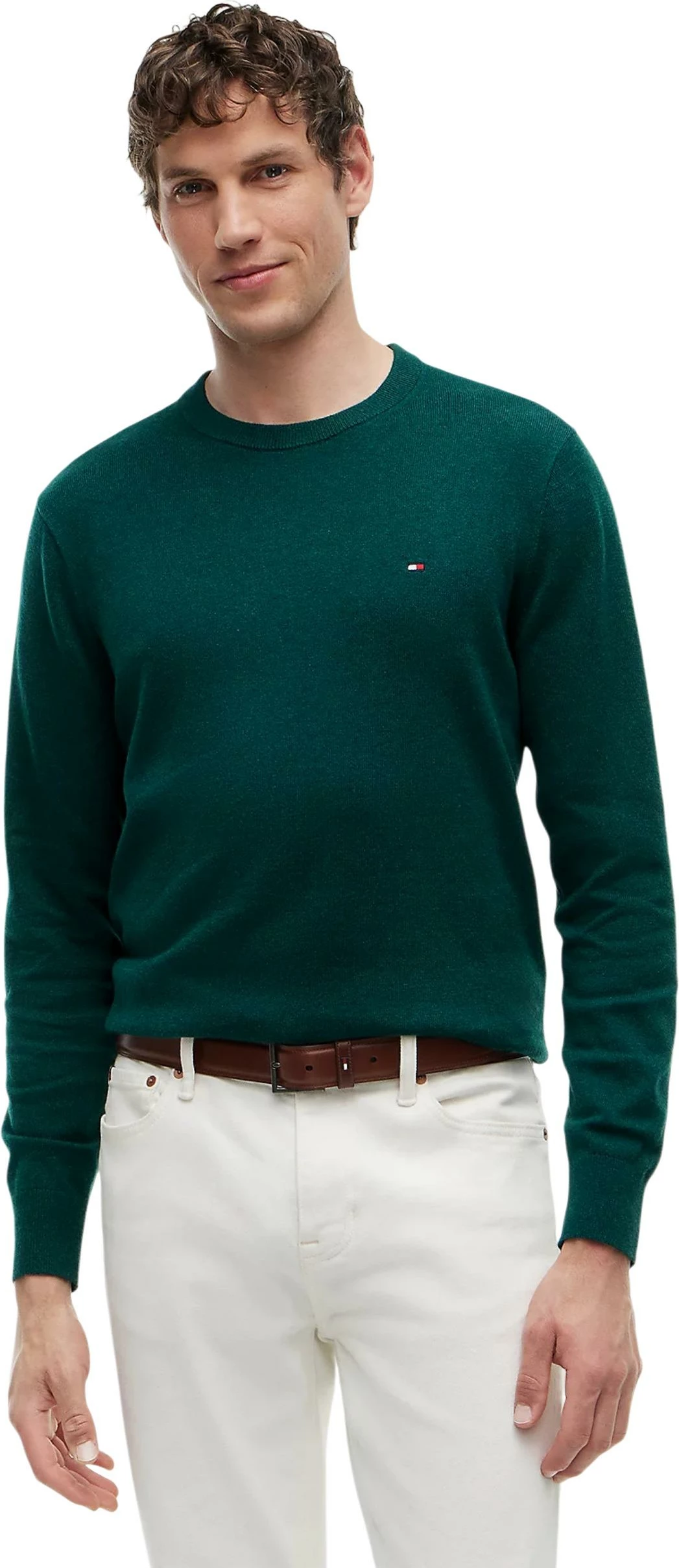 Xhemper për meshkuj Tommy Hilfiger PIMA ORG CTN CASHMERE MW0MW28046, i gjelbër i errët