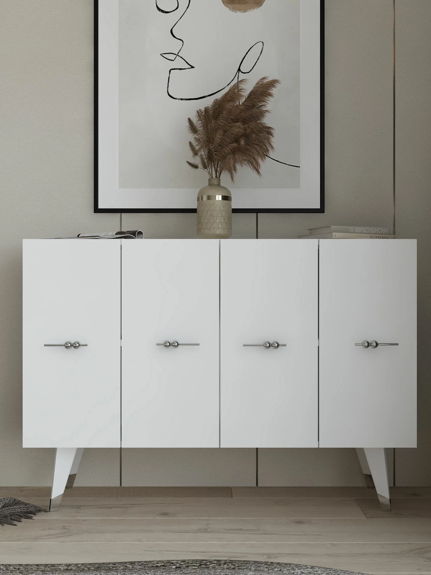 Konsol Skye Decor, ngjyrë argjendi dhe e bardhë, Quart Salkım