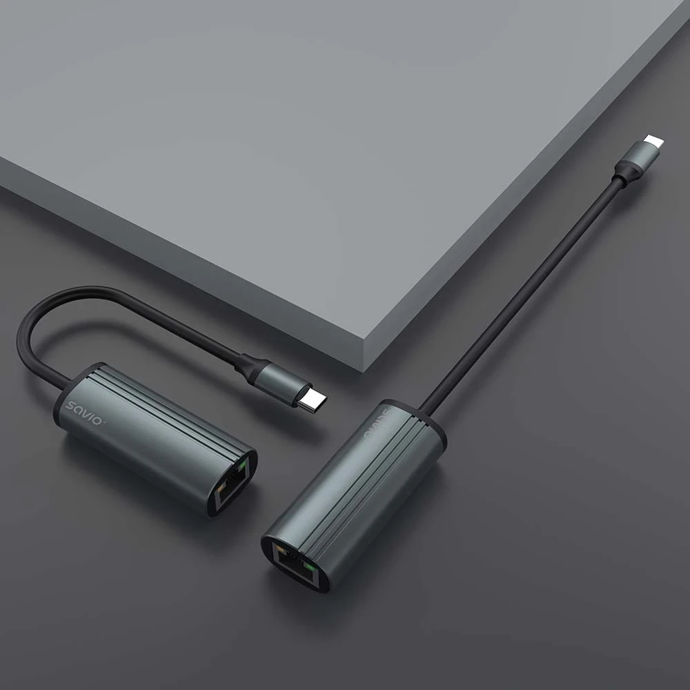 Adapter SAVIO USB-C në RJ-45 Gigabit Ethernet, AK-56, gri