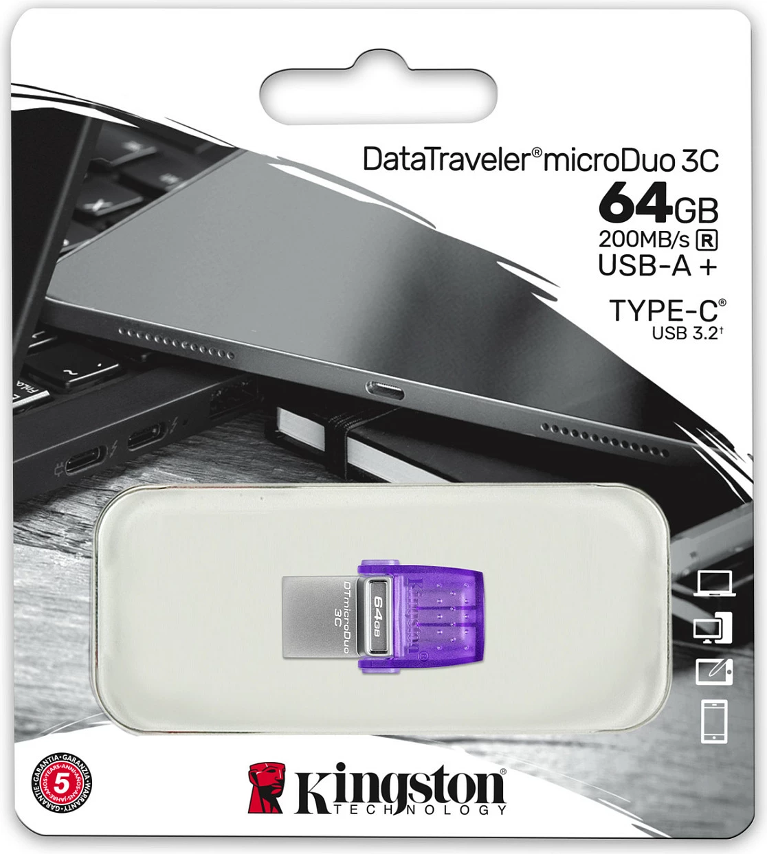 USB stick Kingston DataTraveler microDuo 3C 64GB, USB-A/USB-C, vjollcë
