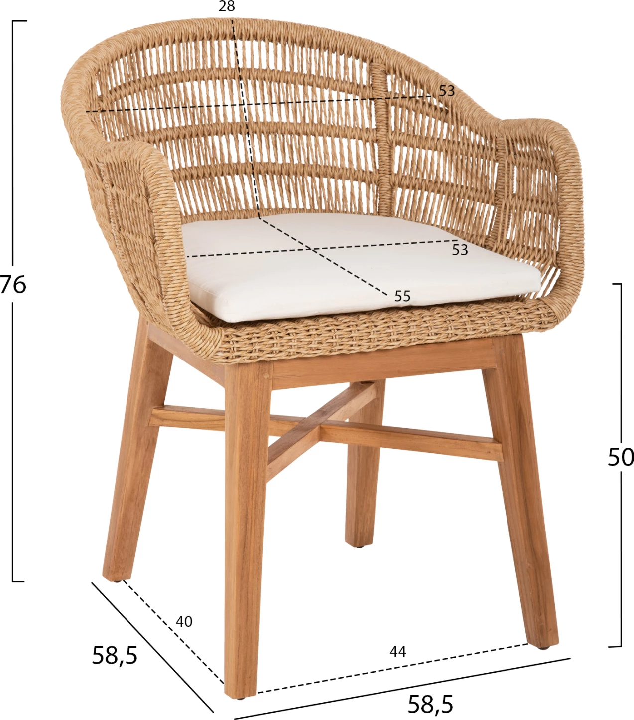 Karrige LAMORA FH9826 dru teak-litar sintetik-jastëk 60x61x78H cm