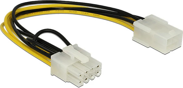 Kabëll adapter rryme PCIe DeLOCK 83775, 6-pin (Female) në 8-pin (Male), 0.2 m, zi/bardhë/verdhë