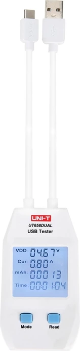 Testues USB, UNI-T UT658DUAL, Type-A & Type-C, 4-24V deri 5A, memorizim 10 setesh, e bardhë