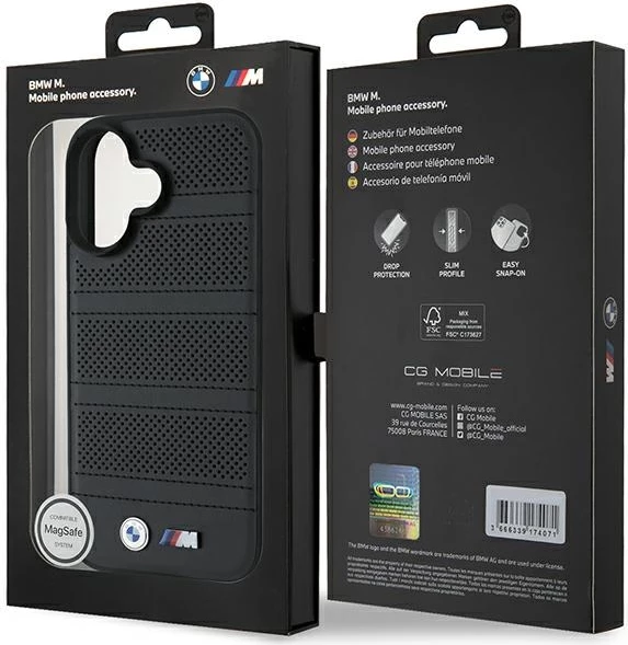 Mbështjellës BMW M Perforated And Stitched Line MagSafe për iPhone 16, i zi