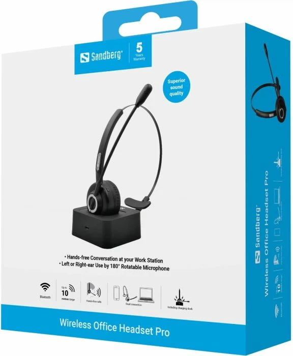 Kufje wireless zyre SANDBERG Wireless Office Headset Pro 126-06 Bluetooth 5.2, zi, set me stacion karikimi