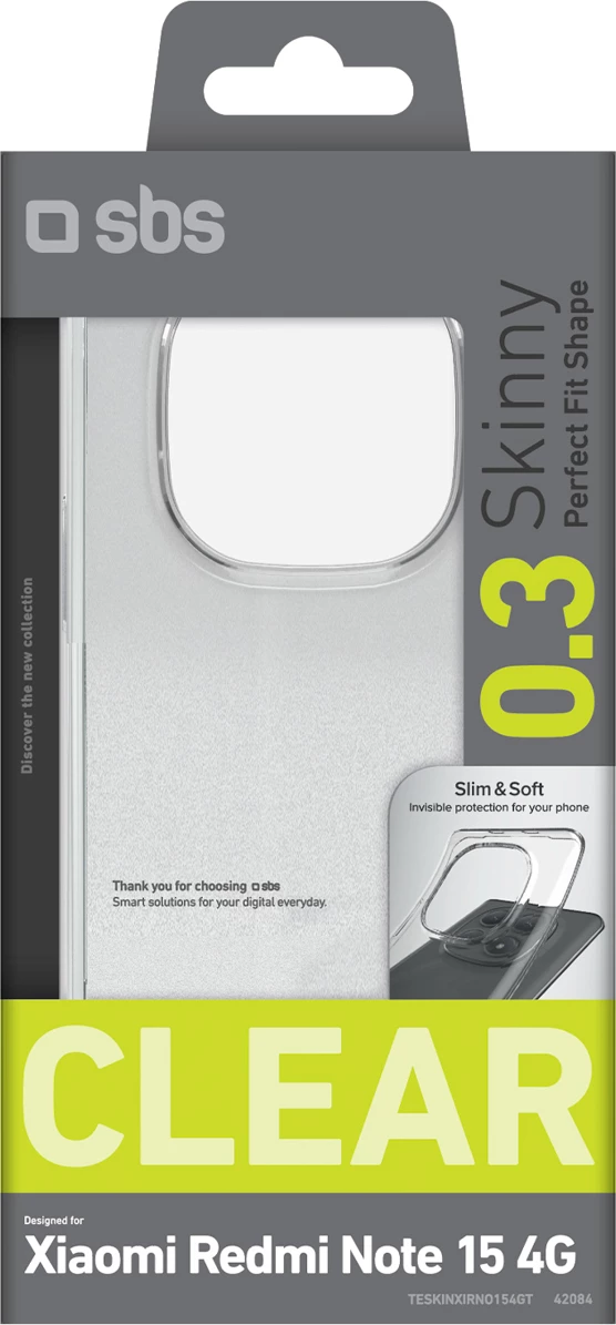 Mbështjellës SBS Skinny Cover për Xiaomi Redmi Note 15 4G, TPU, transparent