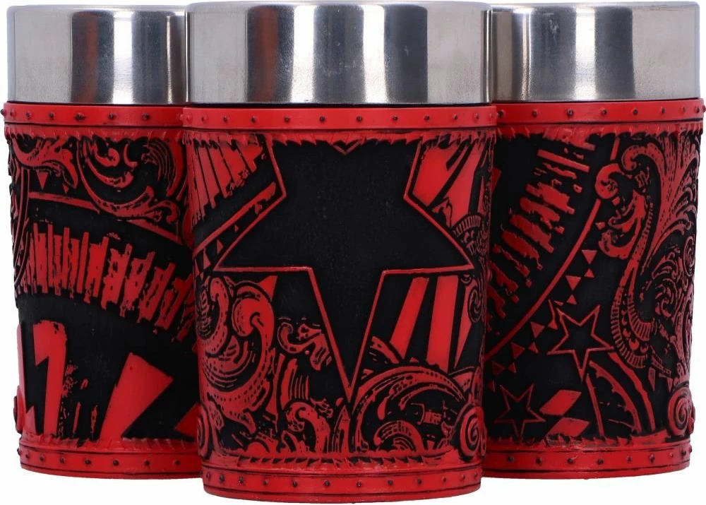 Set gotash shot Nemesis Now AC/DC Logo, 3 copë 50 ml, insert inox, e kuqe/zezë