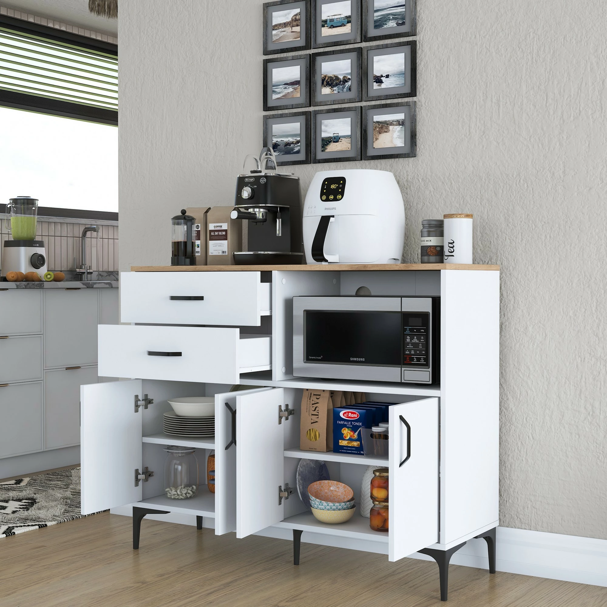 Dollap multifunksional Hanah Home, JE166 - 3283, ngjyrë e bardhë dhe arre