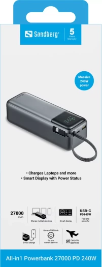 Powerbank Sandberg All-in1 421-31 27000mAh PD 240W, gri