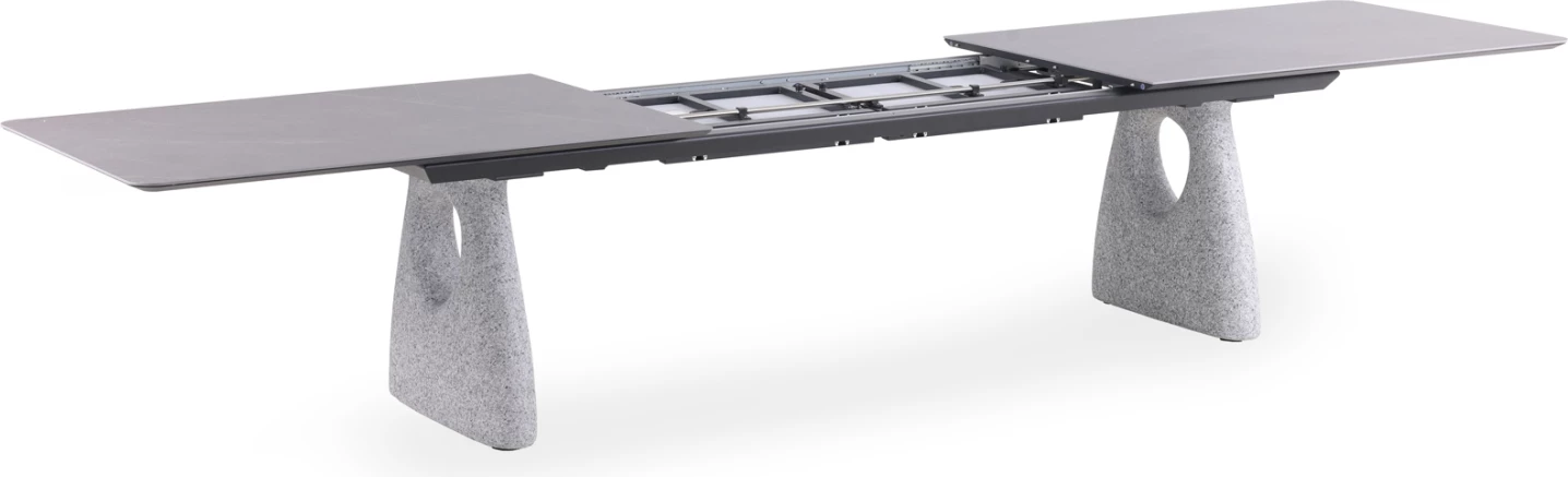 Tavolinë e zgjatshme për jashtë GOFFEN, alumin ngjyrë gri e errët, sipërfaqe prej guri të sinterizuar, 240-300x100x76.5cm