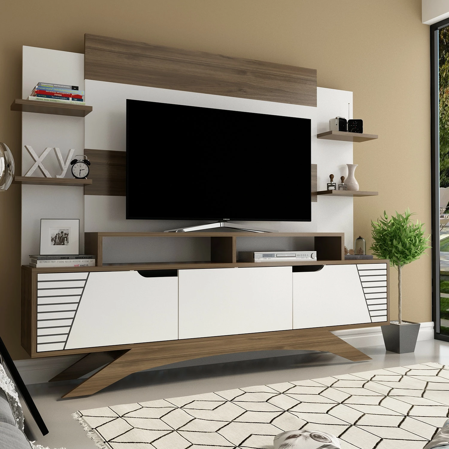Njësi TV Hanah Home, Deparo, ngjyrë arre dhe e bardhë