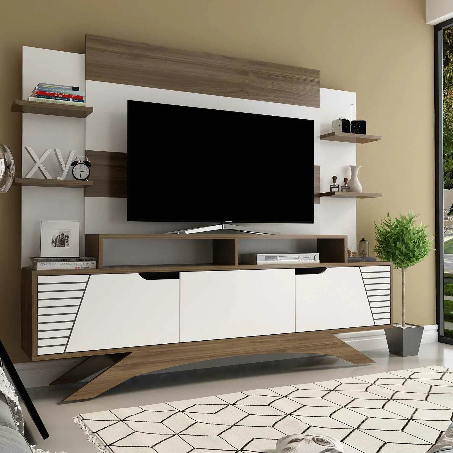 Njësi TV Hanah Home, Deparo, ngjyrë arre dhe e bardhë