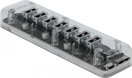 USB hub DeLOCK i jashtëm, 7 porte USB-A, USB 3.2 Gen 1, 5 Gbps, transparent