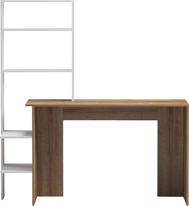 Tavolinë pune Bivoro me raft, ngjyrë lis e bardhë, 146x55x129cm