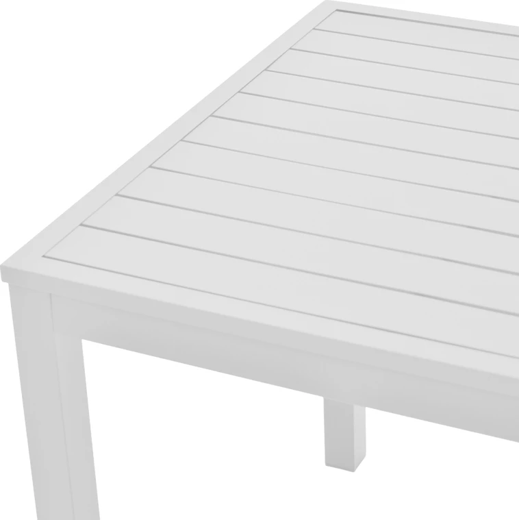 Tavolinë me karrige për terasë Kliton - Mabu, alumin, ngjyrë e bardhë, set prej 3 copësh, 80x80x74cm