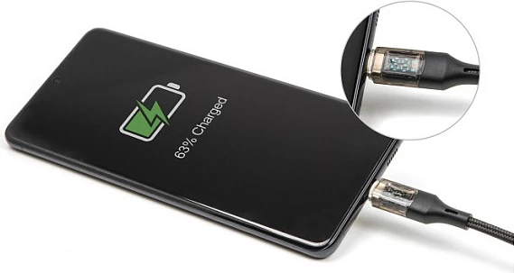 Kabllo DeLOCK USB-C në USB-C, PD 3.0 100W, 2 m, me indikator fuqie, e zezë
