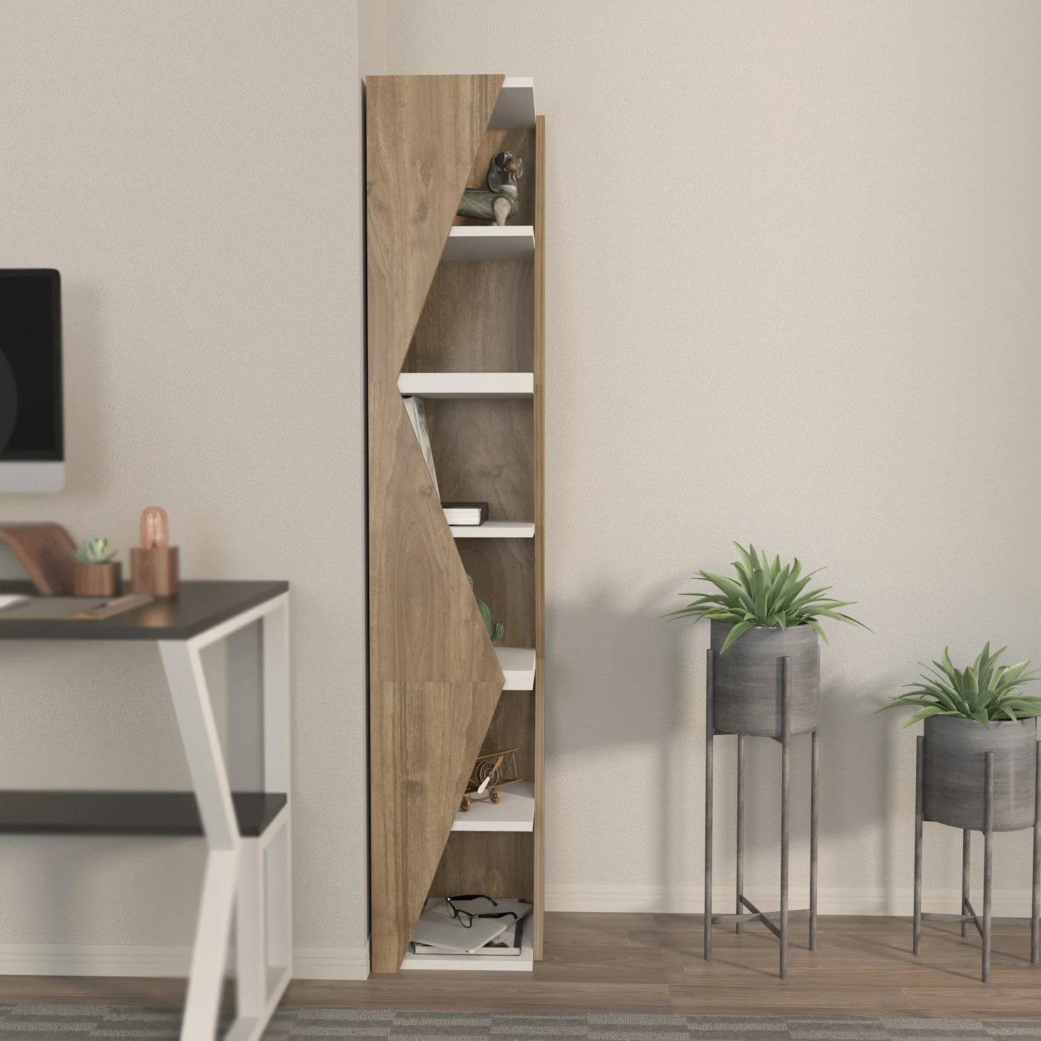 Raft librash Skye Decor, shigjetë, ngjyrë arre dhe e bardhë