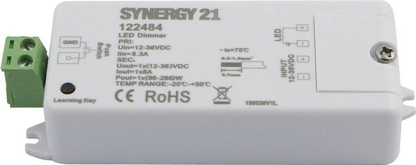 Dimmer LED Synergy21 S21-LED-SR000102, 12-36V DC, 95x36x20 mm, i bardhë