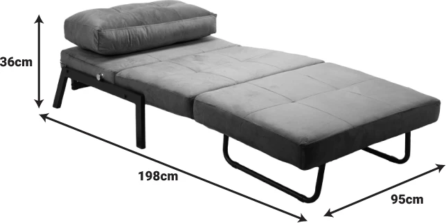 Fotelje-shtrat Fancy, ngjyrë antracit, këmbë metalike të zeza, 95x98x70cm